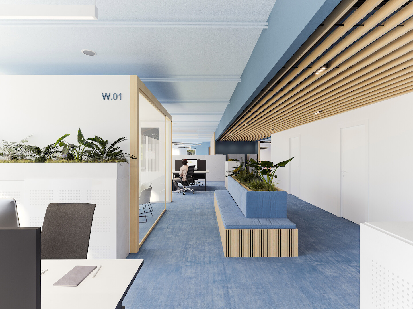Interieurverbouwing van individuele kantoren naar NWOW-werkomgeving